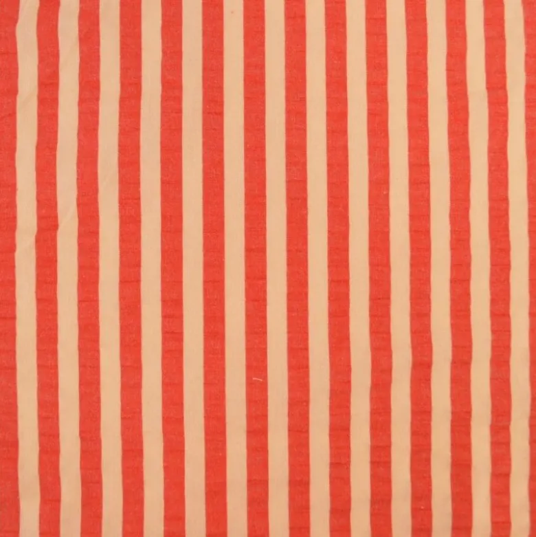 Tissu seersucker à rayures Tom - Abricot et Cerise