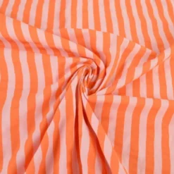 Tissu seersucker à rayures Tom - Rose et Tangerine