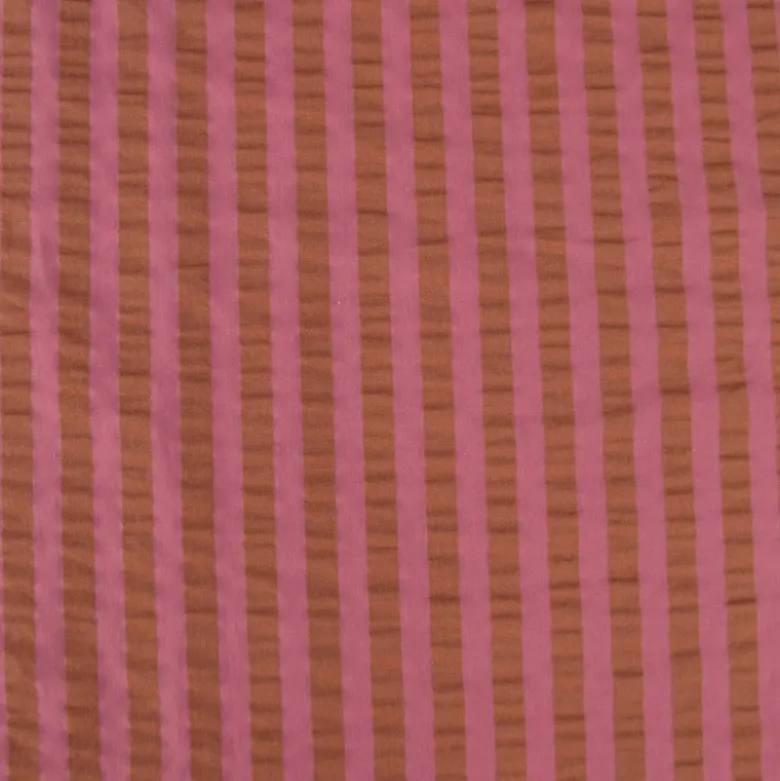 Tissu seersucker à rayures Tom - Bois de rose et Toffee