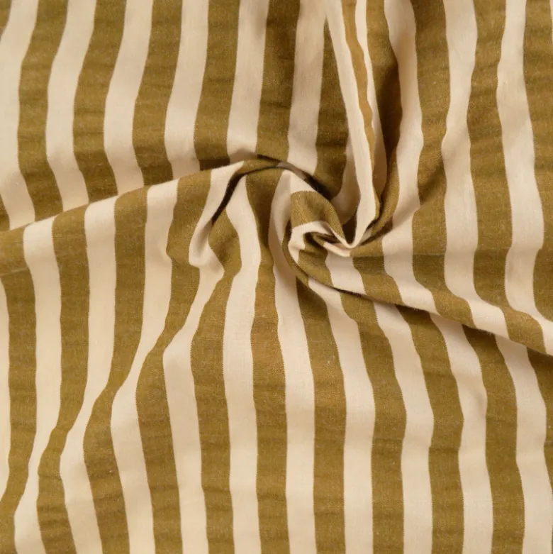 Tissu seersucker à rayures Tom - Pêche et Havane