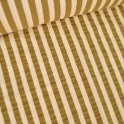 Tissu seersucker à rayures Tom - Pêche et Havane