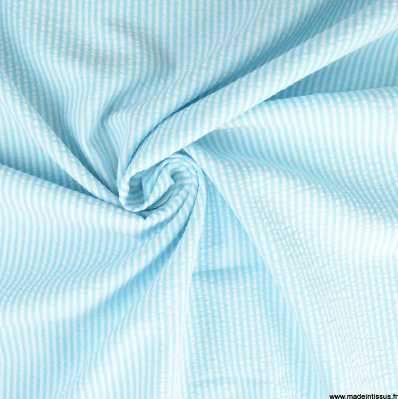 Tissu seersucker à rayures Turquoise et blanc