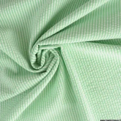 Tissu seersucker à rayures vertes et blanches