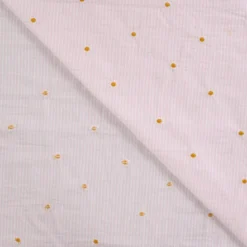 Tissu Seersucker Rose Nude Rayures Fines Brodé Marguerites – Coton Léger Été