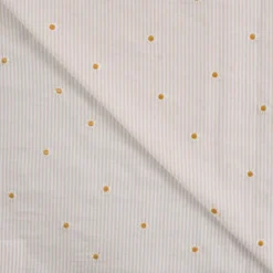 Tissu Seersucker Sable Rayures Fines Brodé Marguerites – Coton Léger Été