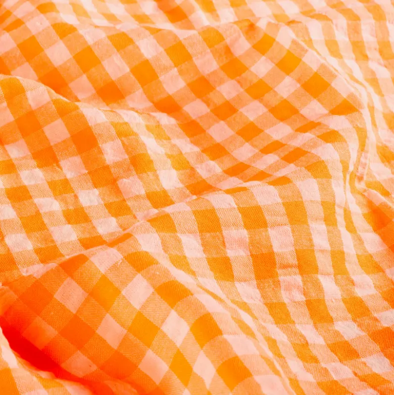 Tissu seersucker Vichy grands carreaux Orange fluo