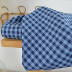 Tissu seersucker Vichy Grands carreaux Bleu marine et bleu