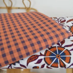 Tissu seersucker Vichy grands carreaux Caramel et Aubergine - OEKO TEX