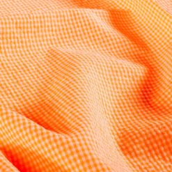 Tissu seersucker Vichy petits carreaux orange fluo