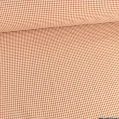 Tissu seersucker Vichy petits carreaux caramel et écru