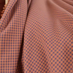 Tissu seersucker Vichy petits carreaux Caramel et Aubergine - OEKO TEX