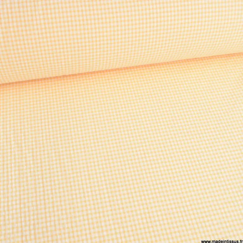 Tissu seersucker Vichy petits carreaux jaune et blanc - OEKO TEX