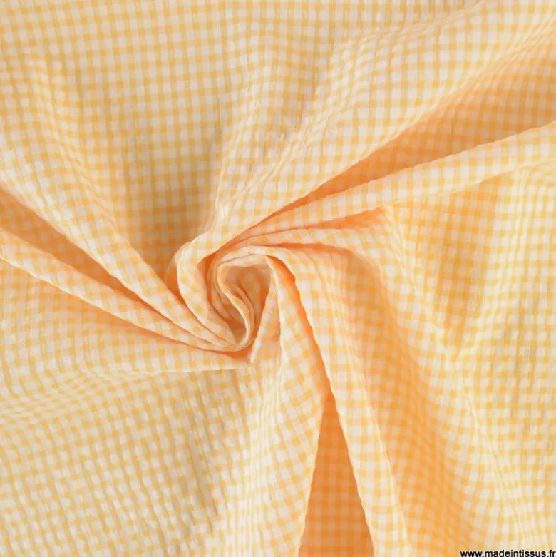 Tissu seersucker Vichy petits carreaux jaune et blanc - OEKO TEX