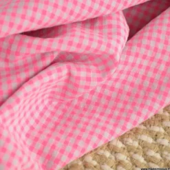 Tissu seersucker Vichy petits carreaux Rose Fluo - OEKO TEX