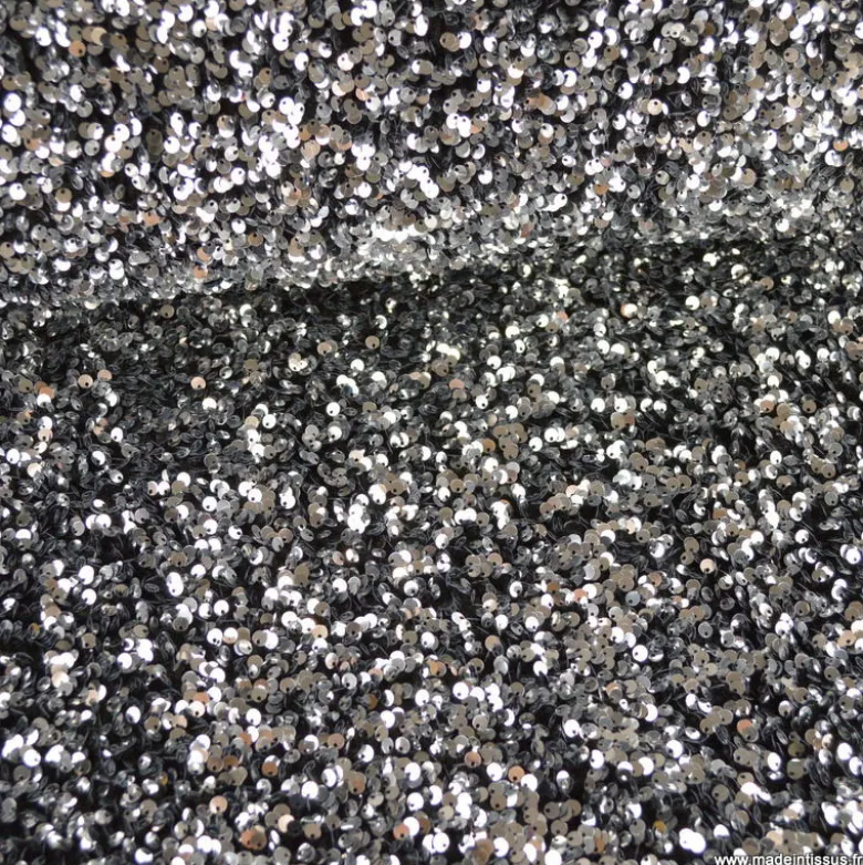 Tissu Sequin Argent sur velours noir