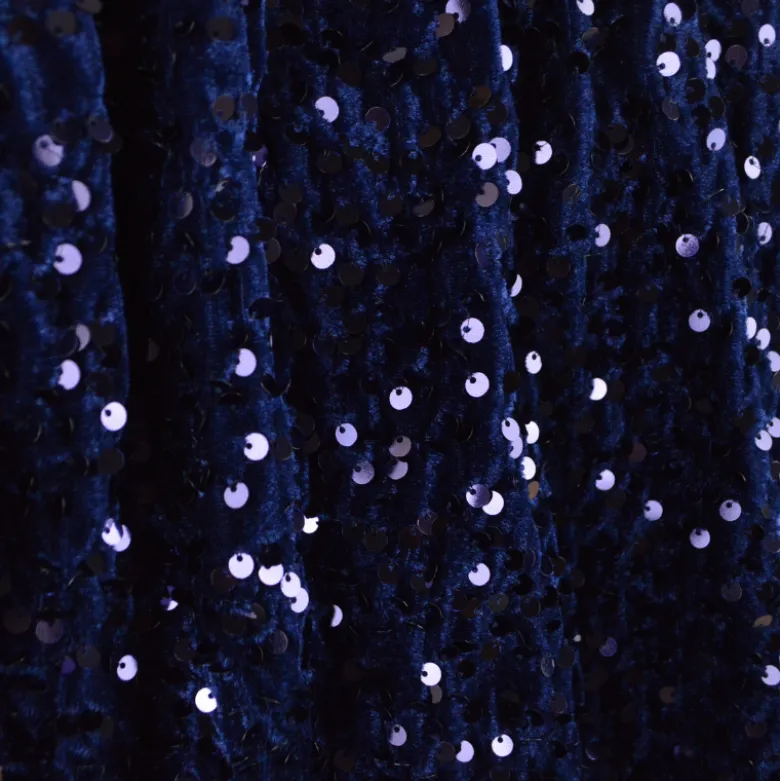 Tissu Sequin fin sur base velours - bleu marine