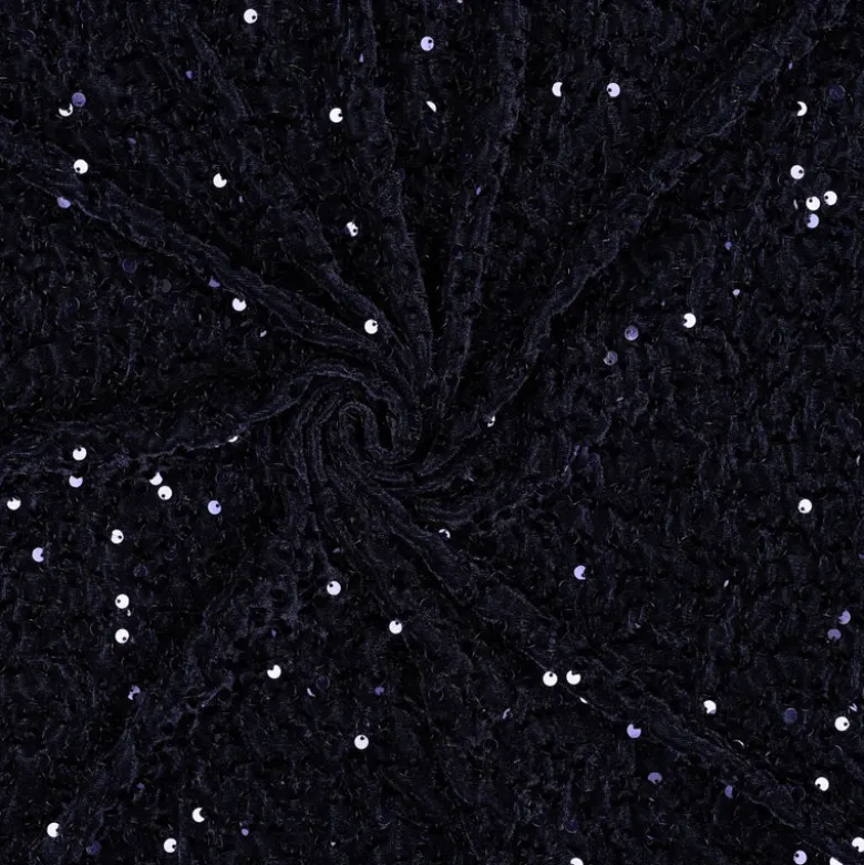 Tissu Sequin fin sur base velours - bleu marine