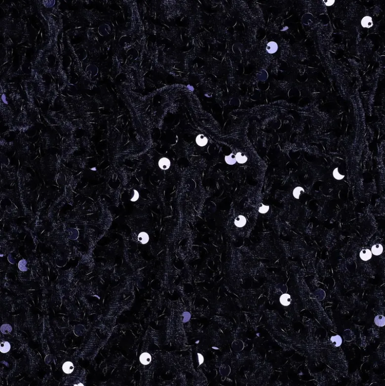 Tissu Sequin fin sur base velours - bleu marine