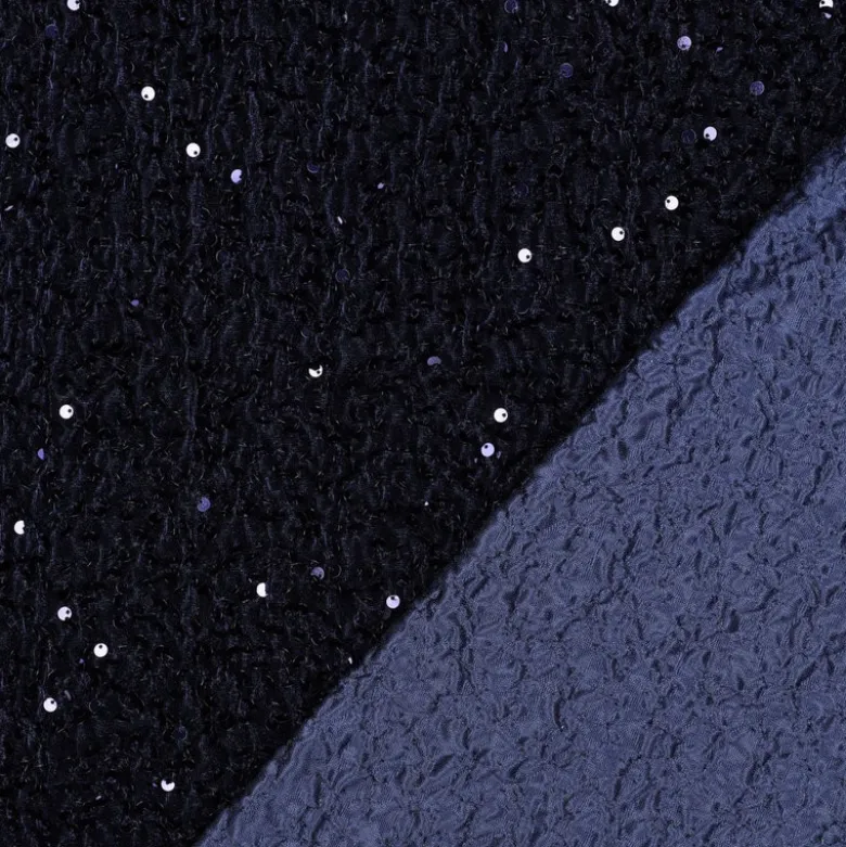 Tissu Sequin fin sur base velours - bleu marine