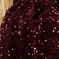 Tissu Sequin fin sur base velours - Bordeaux