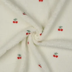 Tissu Sherpa brodée motif cerises fond écru