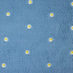 Tissu Sherpa Camilla brodée fleurs fond bleu - OEKO TEX