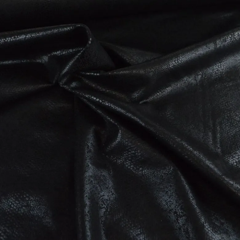 Tissu simili cuir extensible aspect peu de serpent noir