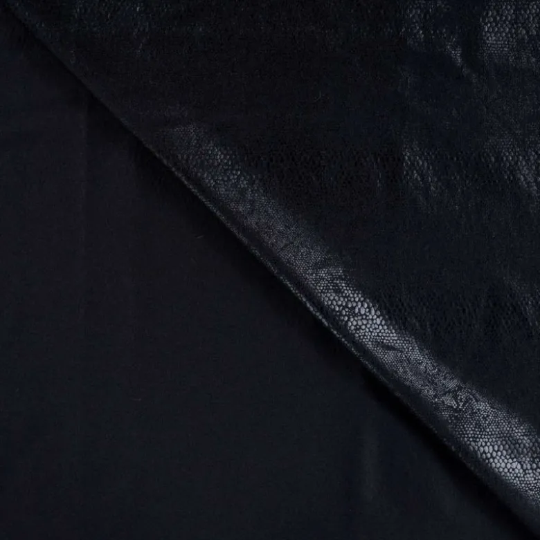 Tissu simili cuir extensible aspect peu de serpent noir