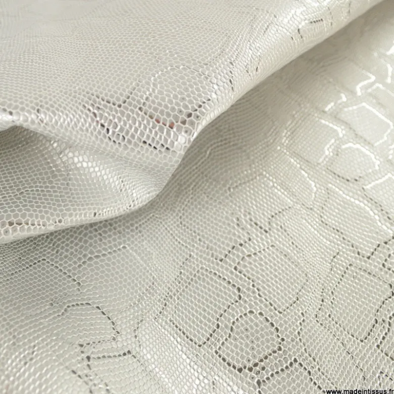 Tissu Simili cuir peau de serpent Argent