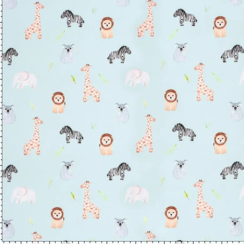 Tissu Softshell motifs animaux fond menthe clair