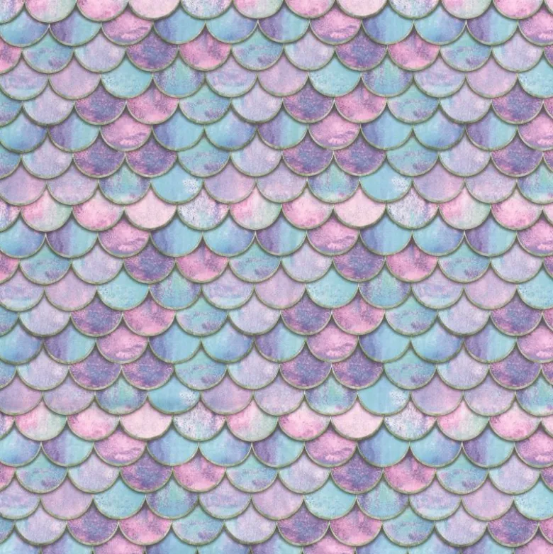 Tissu Softshell motifs écailles de sirènes rose et bleu