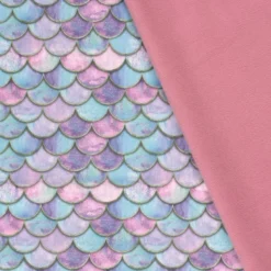 Tissu Softshell motifs écailles de sirènes rose et bleu