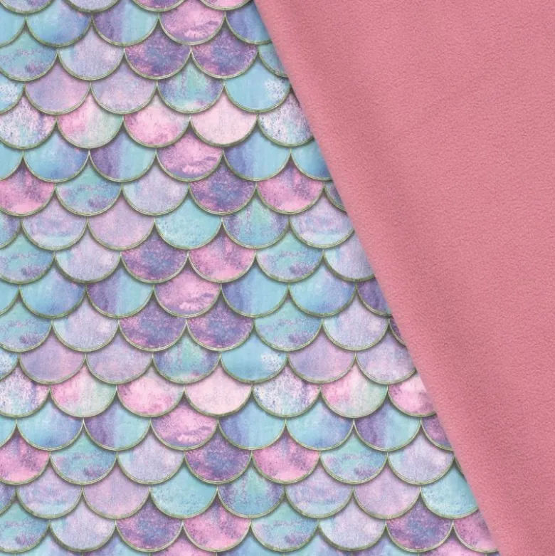 Tissu Softshell motifs écailles de sirènes rose et bleu
