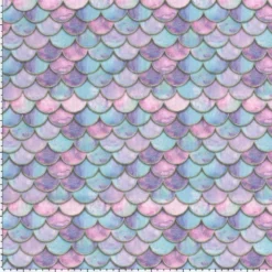 Tissu Softshell motifs écailles de sirènes rose et bleu