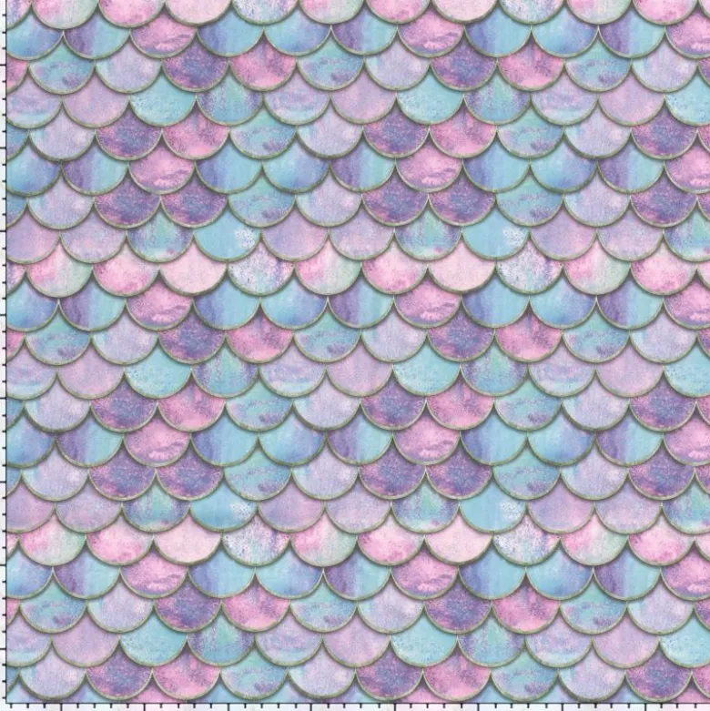 Tissu Softshell motifs écailles de sirènes rose et bleu