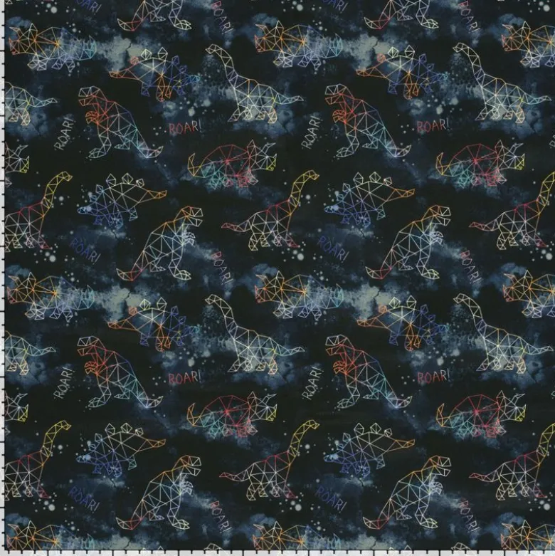 Tissu Softshell motifs dinosaures fond noir