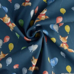 Tissu Softshell motifs renards et ballons bleu marine