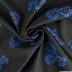 Tissu Softshell Poppy motifs fleurs bleues fond noir - oeko tex