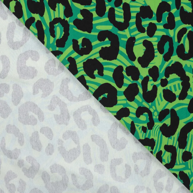 Tissu Sweat French Terry léopard fond Vert