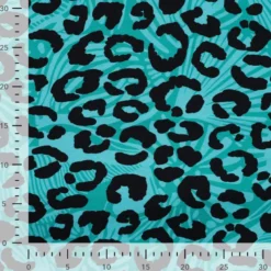 Tissu Sweat French Terry léopard fond bleu Tiffany