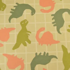 Tissu Sweat French terry motif dinosaures fond amande - OEKO TEX