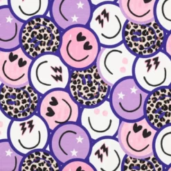 Tissu Sweat French Terry – Motif Smileys Pop & Léopard – Violet, Rose et Blanc - Poppy