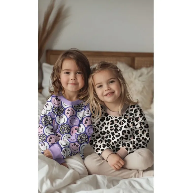 Tissu Sweat French Terry – Motif Smileys Pop & Léopard – Violet, Rose et Blanc - Poppy