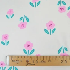 Tissu Sweat French Terry Motif fleurs fond blanc cassé - Poppy