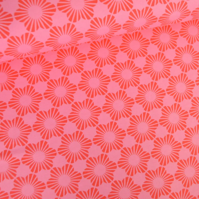 Tissu Sweat French terry Sweat motif fleurs fond rose - OEKO TEX