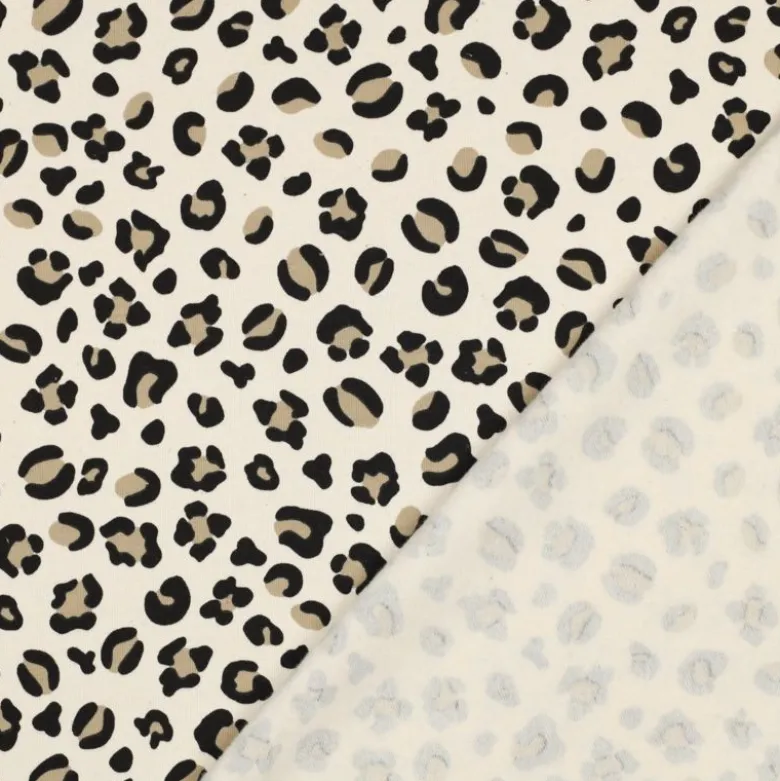 Tissu Sweat molleton motifs Léopard fond milk - Poppy