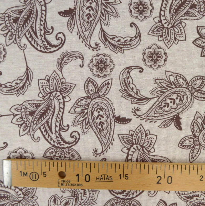 Tissu Sweat Poppy - Motif Paisley marron fond écru
