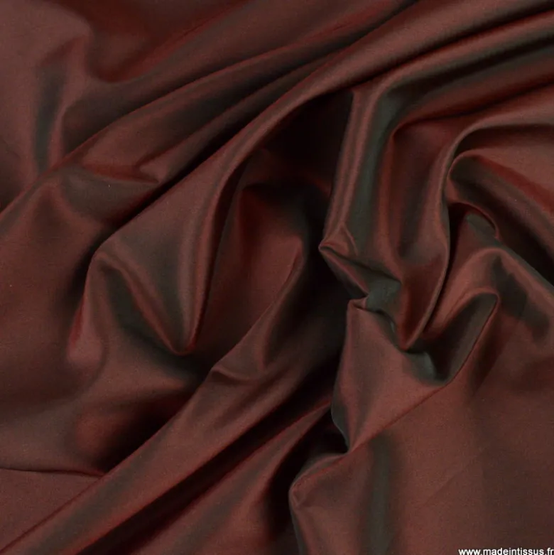 Tissu Taffetas changeant polyester noir bordeaux