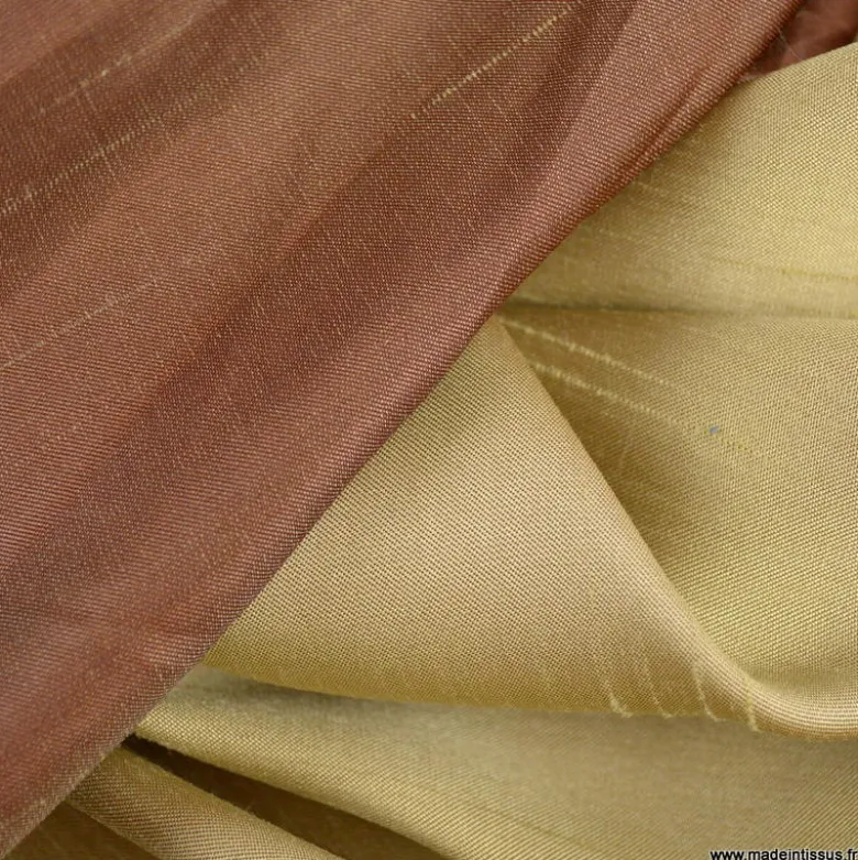 Tissu Taffetas polyester bicolor flammé beige marron