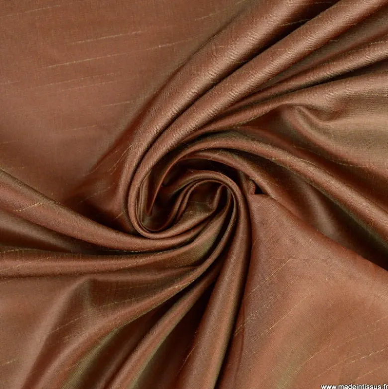 Tissu Taffetas polyester bicolor flammé beige marron